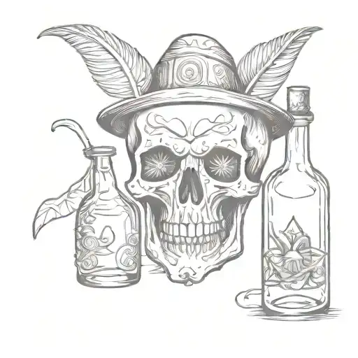 A Skull With A Bottle Of Tequila