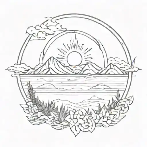 A Tattoo Of A Native American Inspired Design With A Sunset Background