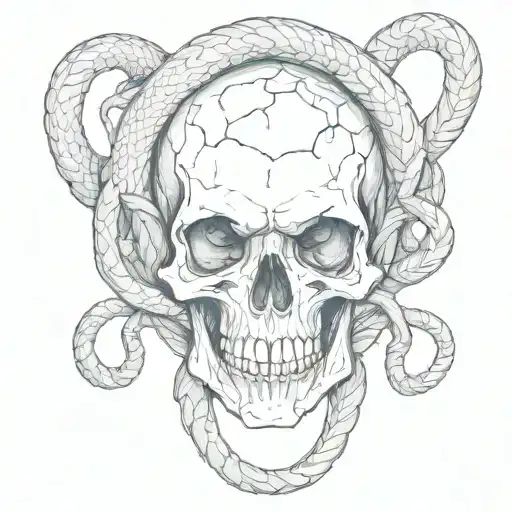 Skull And Snake Intertwined Vertically