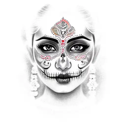 An Beautiful South Indian Women With Dias De Los Muertos Calavera Face Paint