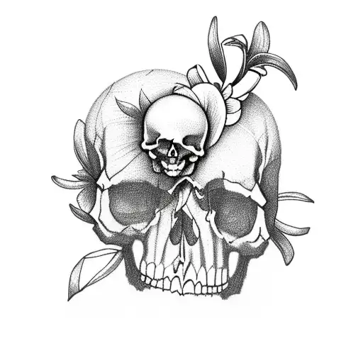 Pocket Watch And Skull And Plumeria Flowers