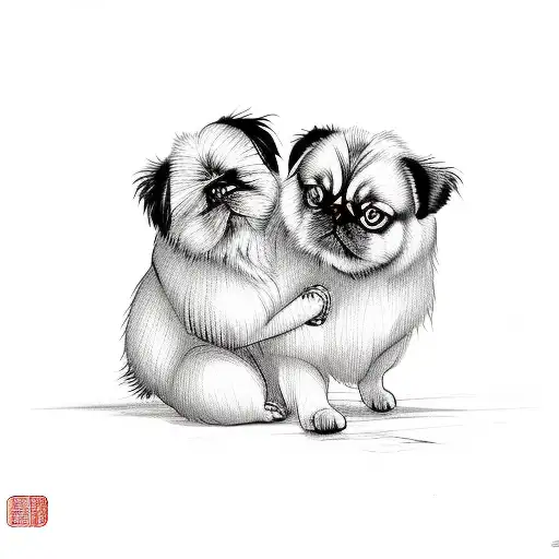Pekingese Dog Hugging With Old Chinese Woman