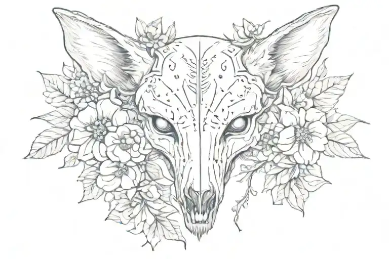 Coyote Skull With Minimal Flowers And Beetles And Moths For A Sternum Chest Piece