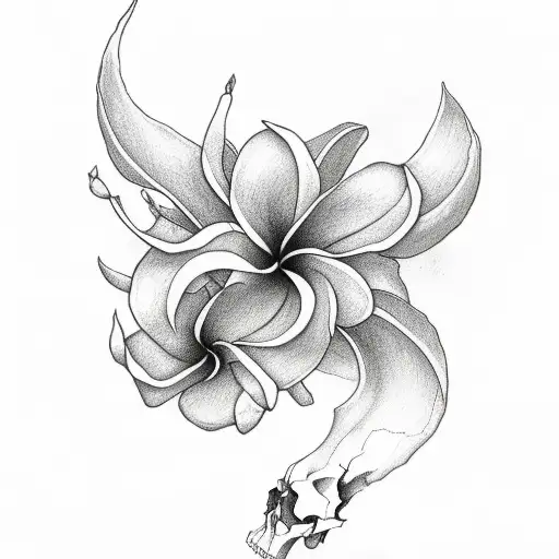 Skull With Plumeria Flowers