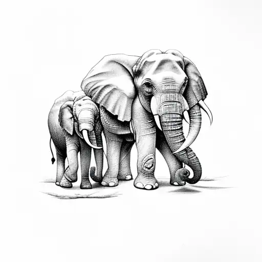 Elephant Parents And Baby