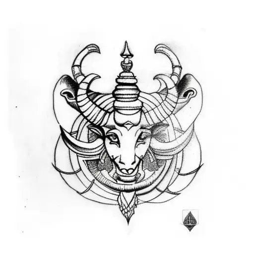 Capricorn Tattoo For Bicep With Lord Hanuman