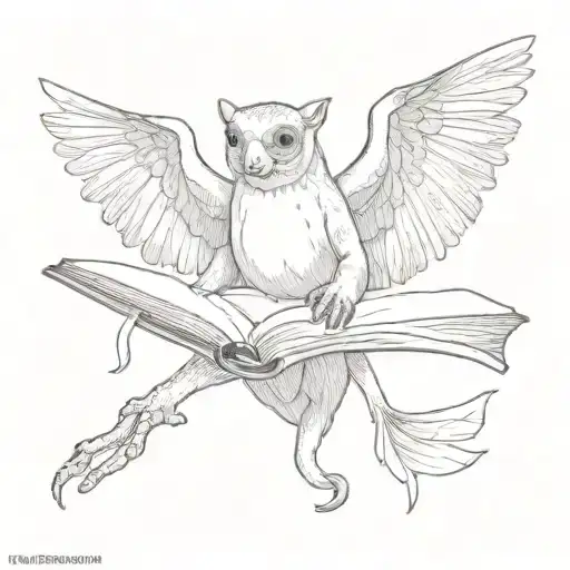 Flying Lemur With Wings Open And Reading A Book