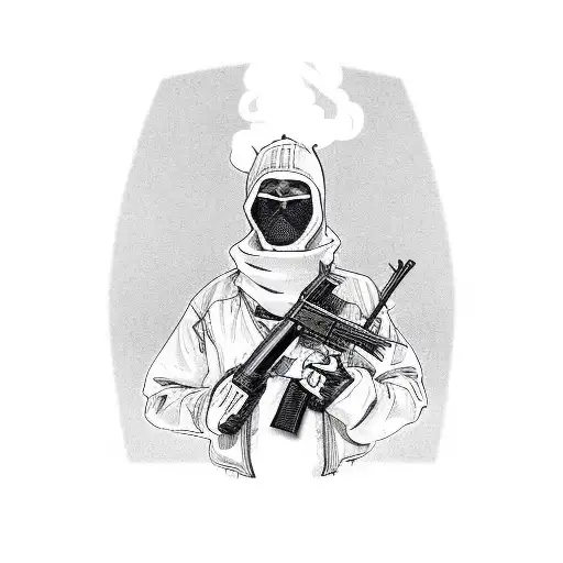 Gangsta Holding Ak-47 Smoking Wearing Ski Mask