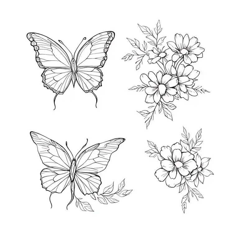4 Butterflies With Flowers Intertwined