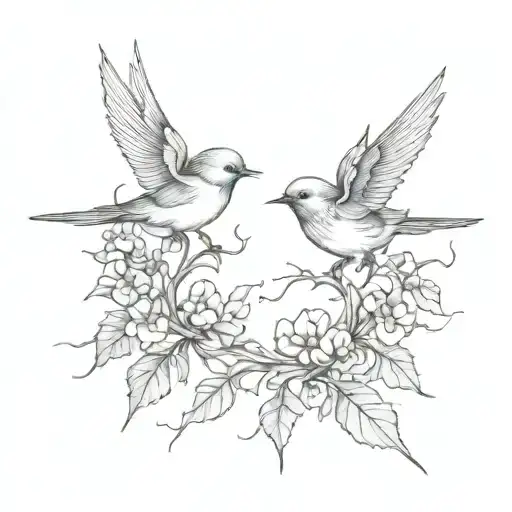 2 Swallow Birds On A Thorny Vine