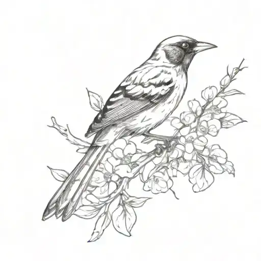 Oriole Bird On Branch With Flowers