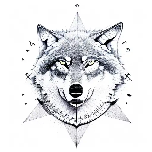 Full Body Wolf Mountain And Navigation Compass