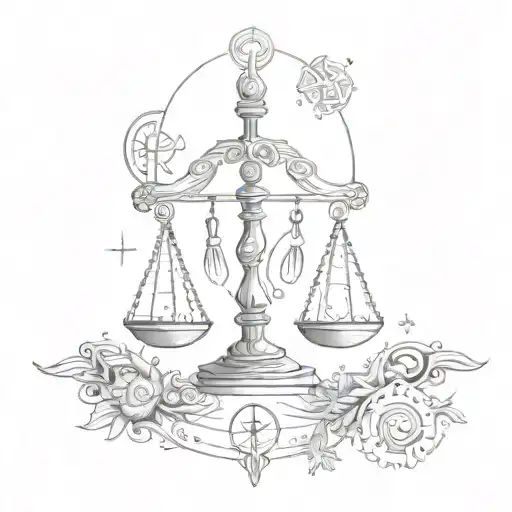 A Sketch Style Tattoo Of A Libra Symbol Surrounded By Symbols And Figures From Greek Mythology