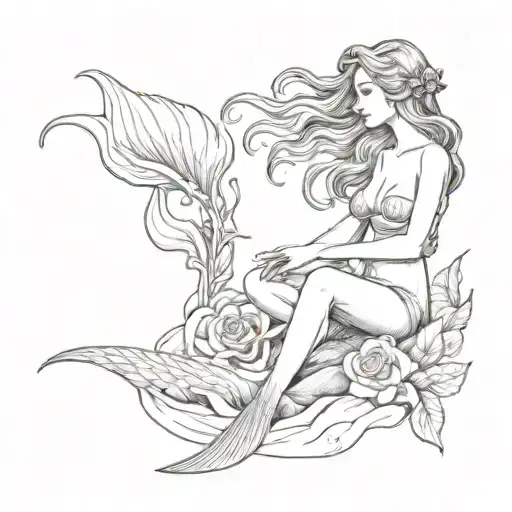 A Mermaid Sitting On A Rock In The Mediterranean Sea With A Rose Of The Winds In The Background