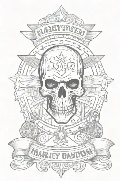 Harley Davidson Logo And Skull With Flag Background