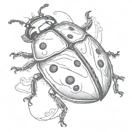 A Realistic Blackwork Ladybug With A Cancer Ribbon Intertwined
