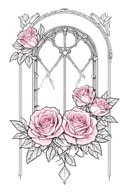 Gothic Window And Roses Wrapped Round