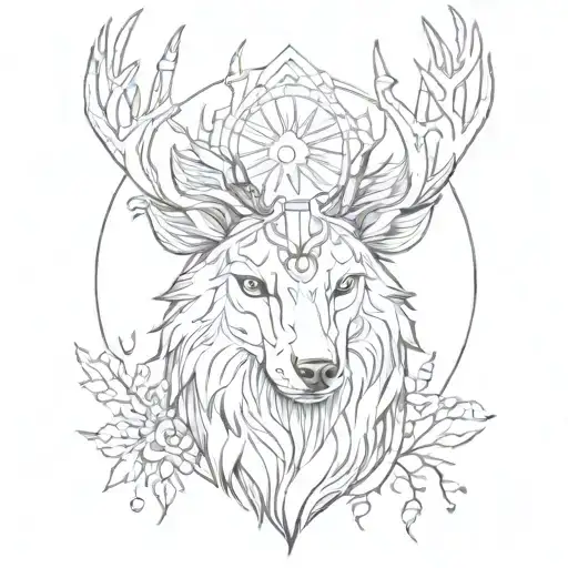 Mystical Wolf With Deer Antlers