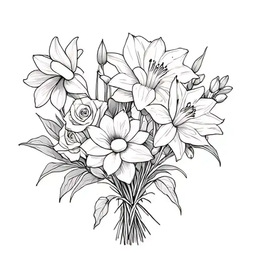 Daffodil And Lily Valley And Rose And Water Lily Flower Bouquet