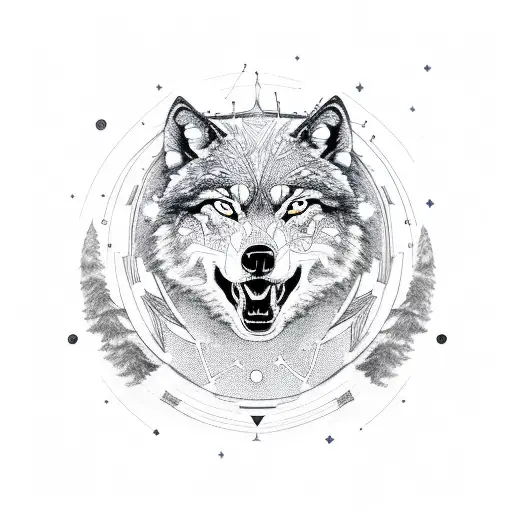 An Intricate Constellation Of Stars Forming The Shape Of A Wolf Howling At The Moon