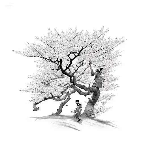 Tiger Climbing Cherry Blossom Tree