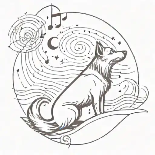 A Silhouette Of A Dog Howling At The Moon With Musical Notes Floating Around It