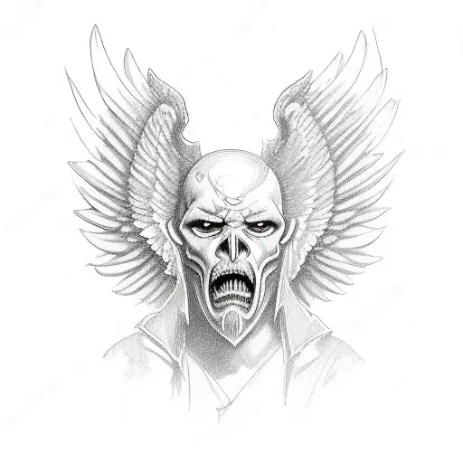 Angel With Demonic Mask And Wings