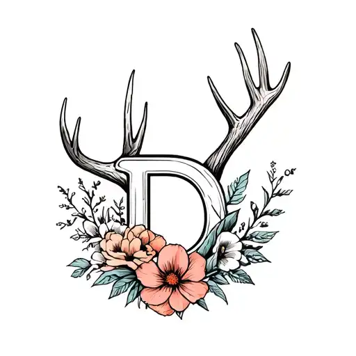 B Initial With Flowers And Antler