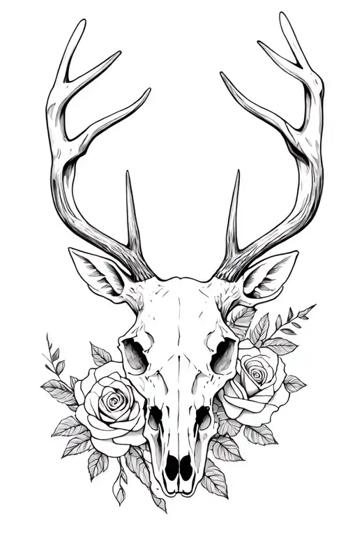 Deer Skull And Rose Intertwined