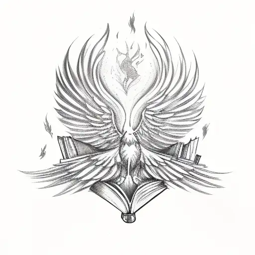 A Phoenix Rising From An Open Book And Three Cat Paw Prints