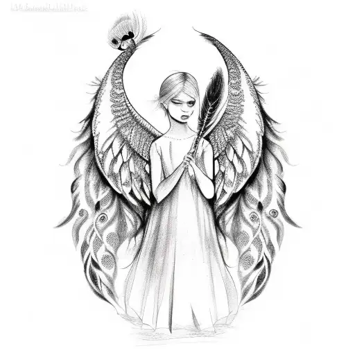 Angel With Peacock Feather And Infinity And Rose