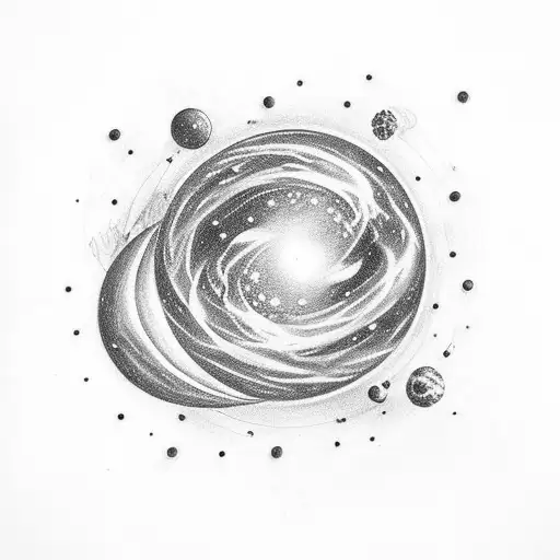 Galaxy Sketch Nebula Space Planets Black And White