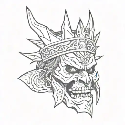 Jaw With Teeth With A Crown Of Thorns And A Samurai Mask