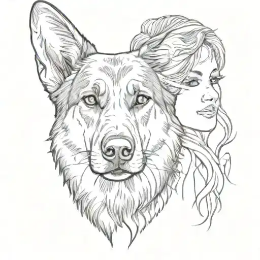A Portrait Of A Beautiful Woman With A German Shepherd Dog