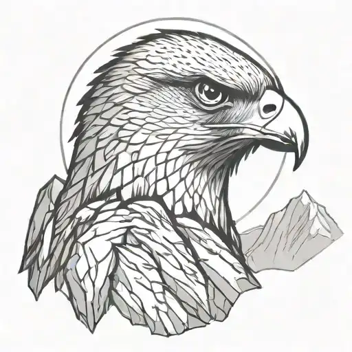 Falcon Head Behind Mountains And Rocks Forming The Shape