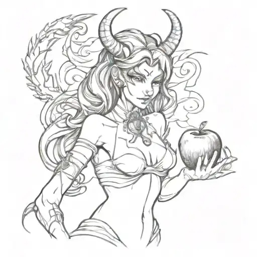 Sexy Demon Girl Holding Apple