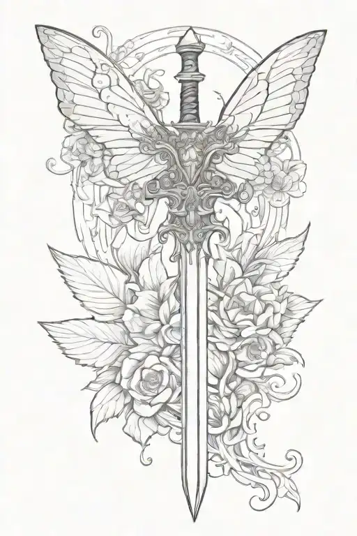 Sword With Butterfly Half Angel Half
