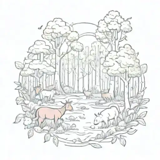 A Whimsical Forest Scene With Animals Playing And Frolicking In Nature
