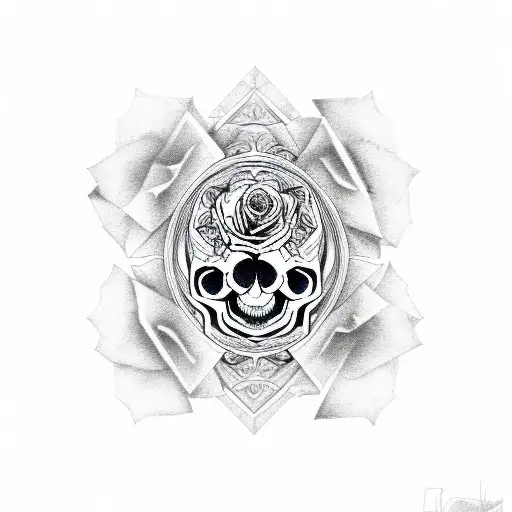 Skull And Rose Incorporated Into A Geometric Pattern