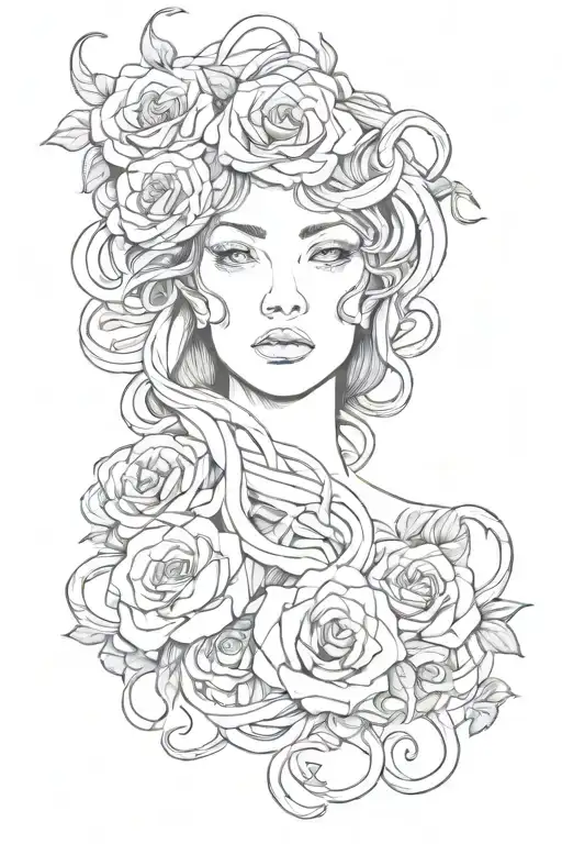 Medusa Head With Snakes And Roses Intertwined