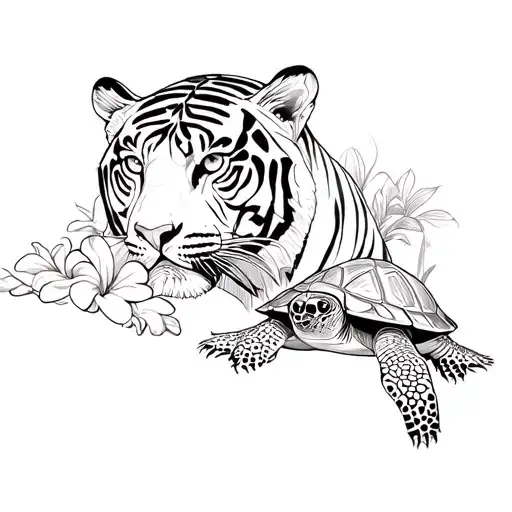 Tiger And A Turtle With Franjipani