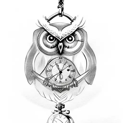 Owl Holding A Pocket Watch By The Chain Flying