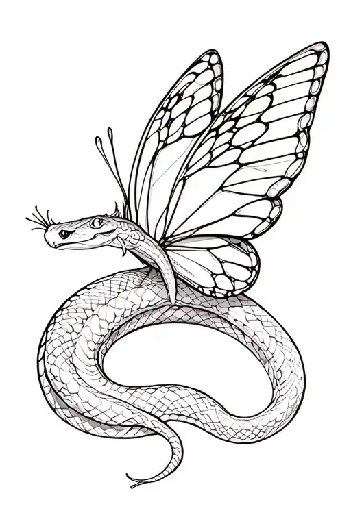 Aggressive Snake With Cute Butterfly Wings On The Back