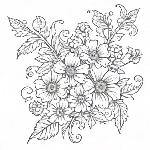 Flower Vines Of Marigolds Incorporating Elements Of Water And Scorpions