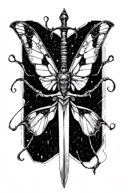 Small Moth And Larger Sword