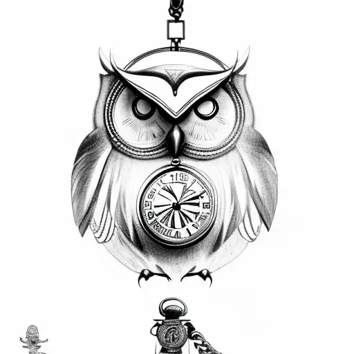 Norse Flying Owl Holding A Pocket Watch By The Chain