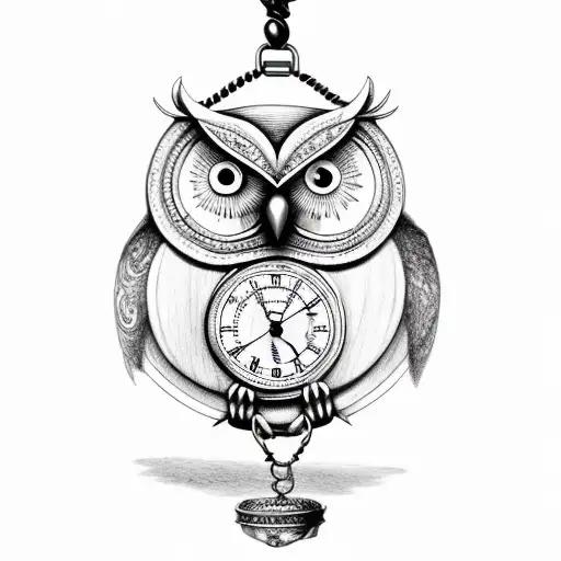 Owl Holding A Pocket Watch By The Chain Flying