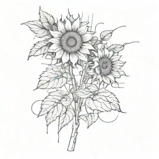 Sunflower And Barbwire On Sholder Tattoo Design Combining
