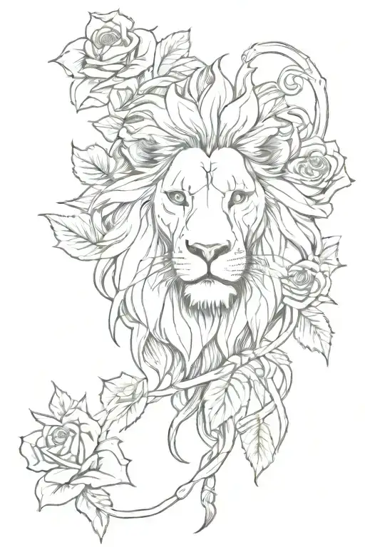 Lion And Christian Cross With Roses