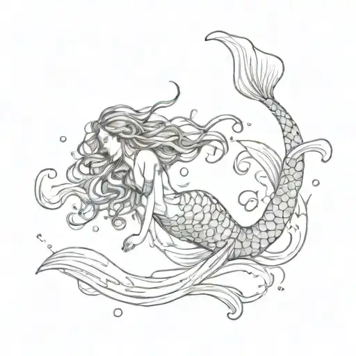 Mermaid Swimming Up And Away With Lots Of Kelp Hair